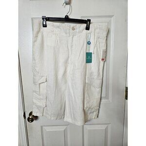 Toscano Men Shorts Linen Plaid White Flat Front Casual Summer Pant 38x12 NWT